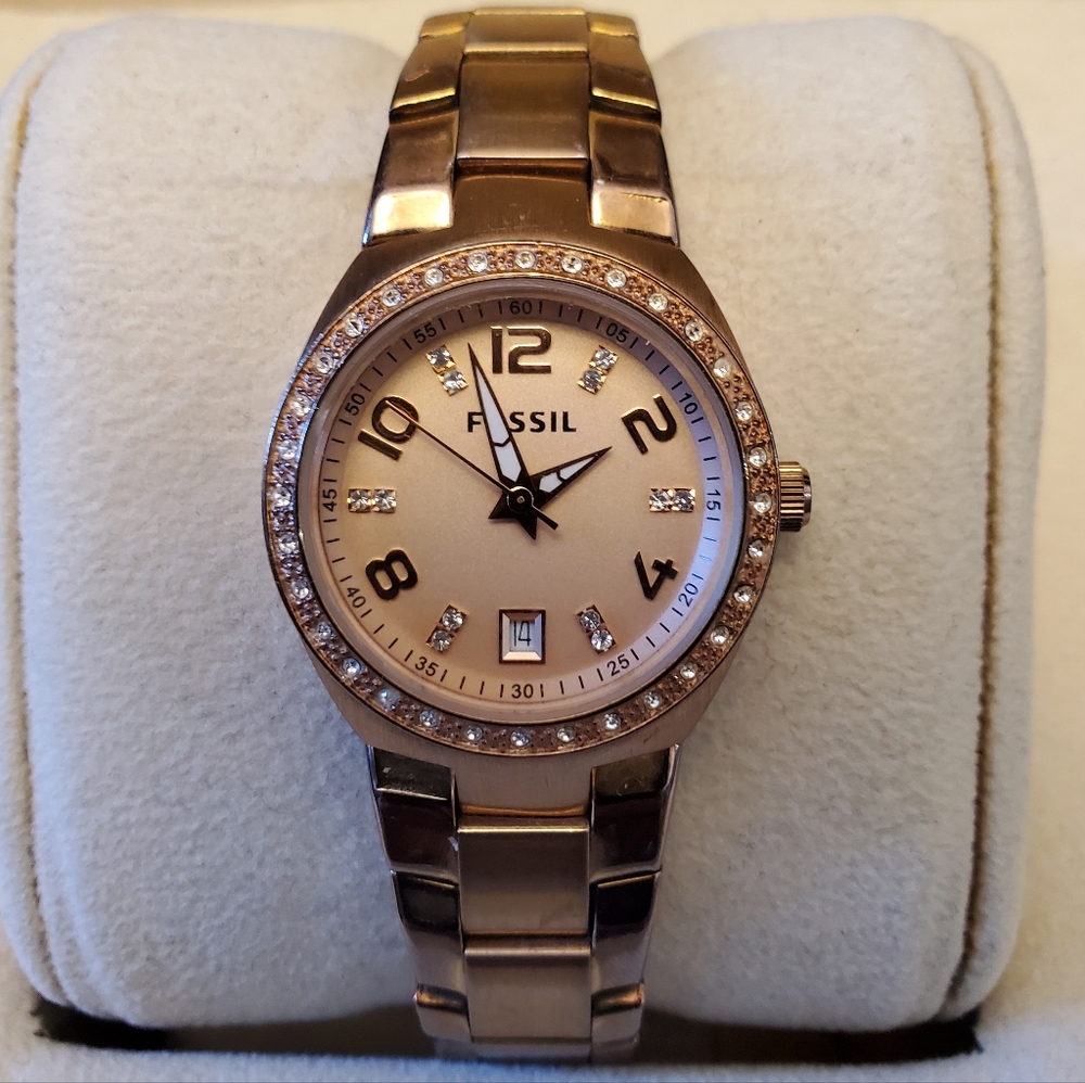 Fossil Women's Rose Gold And Crystal Watch